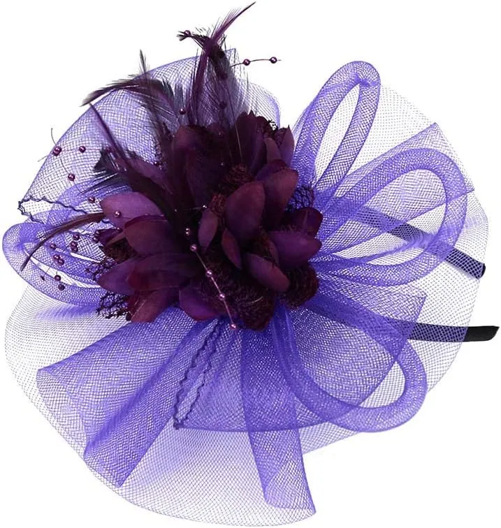 Fascinators for Women Tea Party Headband Hats Cocktail Flower Mesh Feathers Headwear Hair Clip for Wedding