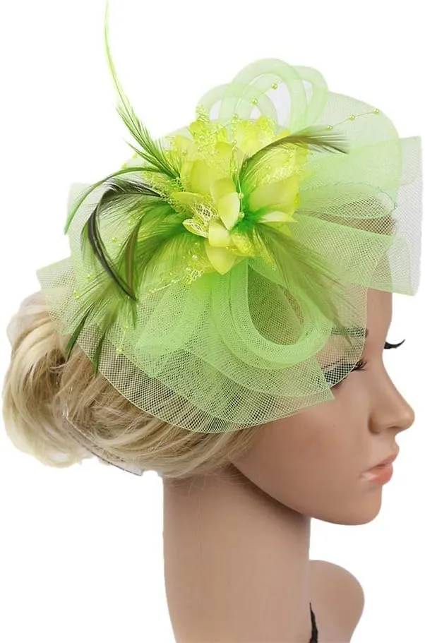 Fascinators for Women Tea Party Headband Hats Cocktail Flower Mesh Feathers Headwear Hair Clip for Wedding