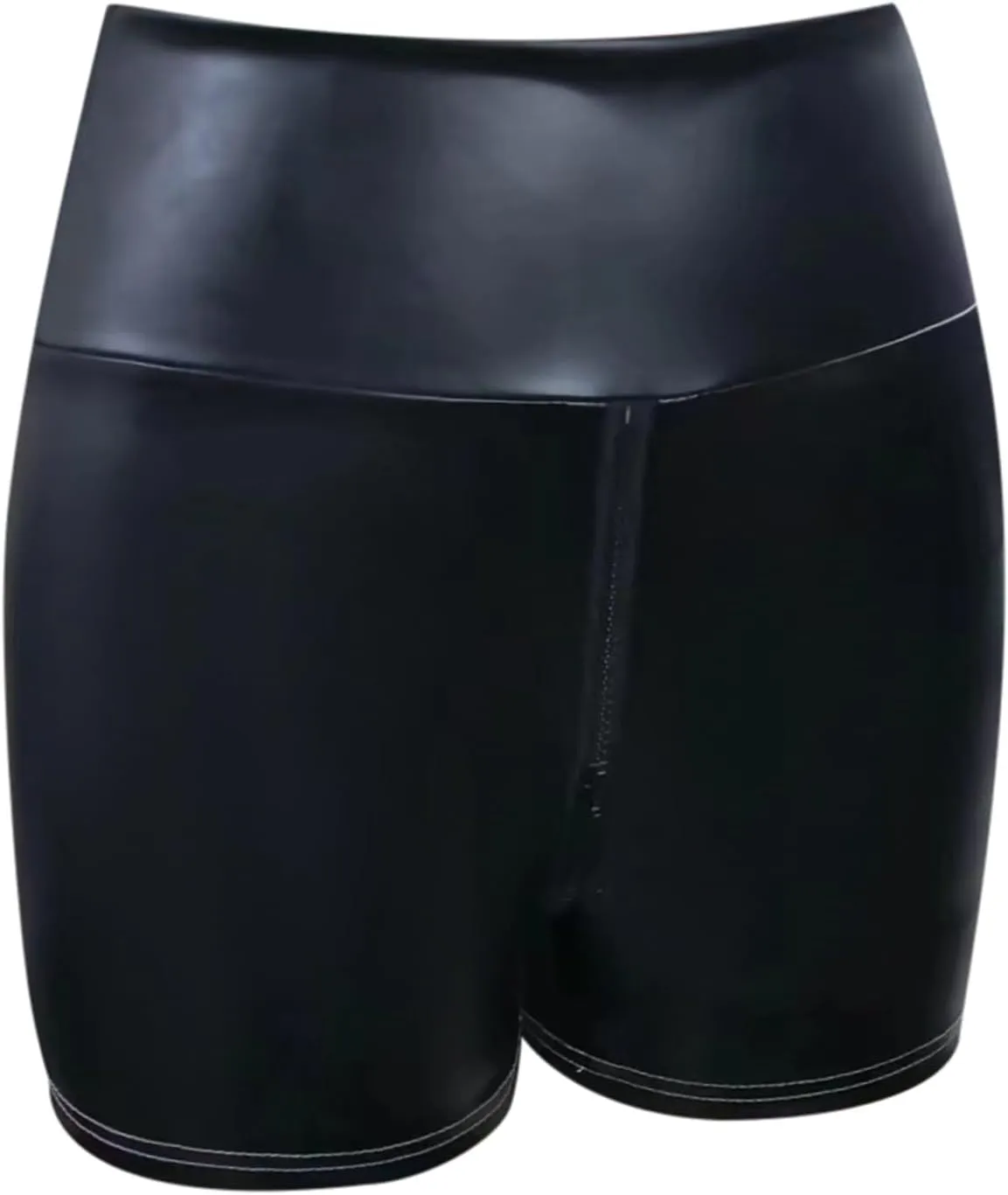 Faux Leather Shorts for Women Sexy Zipper Crotch High Waisted Pu Pleather Shorts Elastic Skinny Mini Black Hot Pants