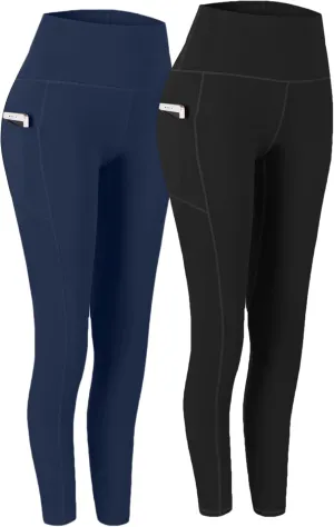 Fengbay 2 Pack High Waist Yoga Pants, Pocket Yoga Pants Tummy Control Workout Running 4 Way Stretch Yoga Leggings