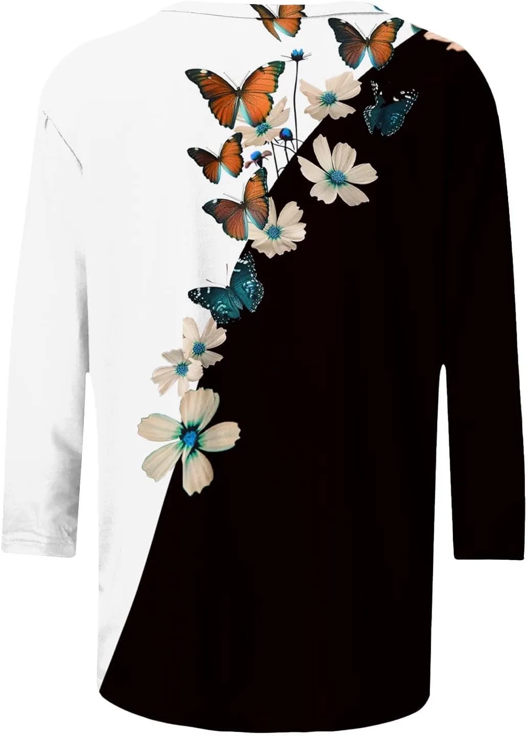 Funny Floral Printed T Shirts for Women 3/4 Length Sleeve Summer Tops Crewneck Three Quarters Tunic Tees