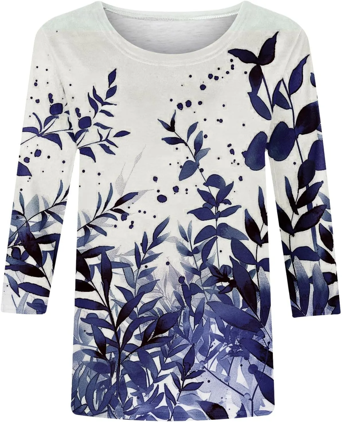 Funny Floral Printed T Shirts for Women 3/4 Length Sleeve Summer Tops Crewneck Three Quarters Tunic Tees