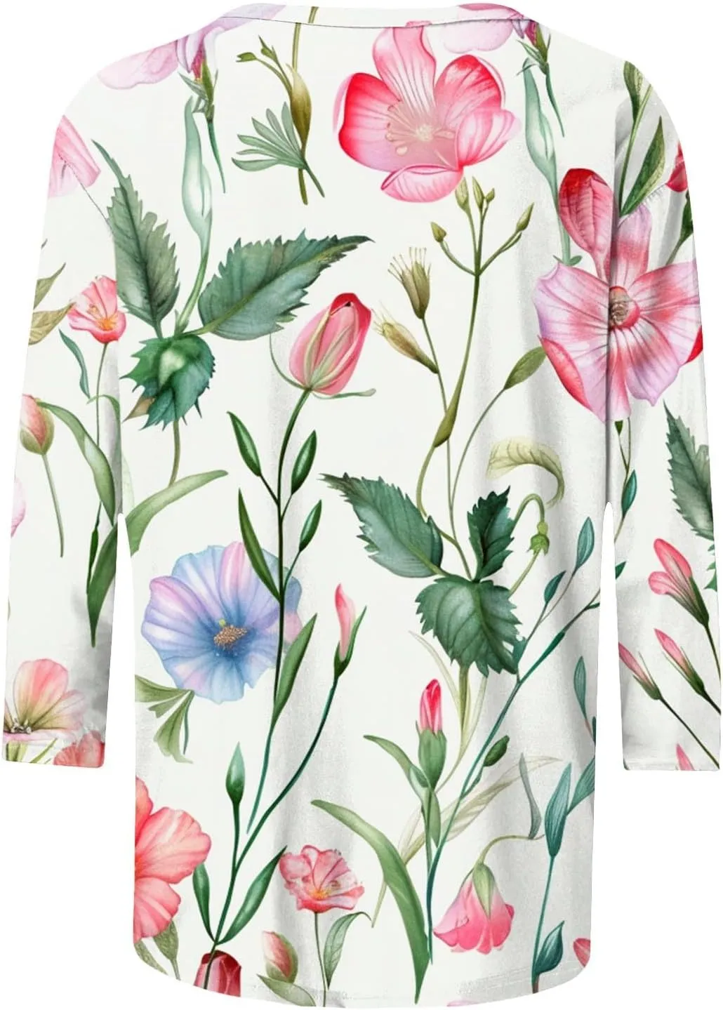 Funny Floral Printed T Shirts for Women 3/4 Length Sleeve Summer Tops Crewneck Three Quarters Tunic Tees