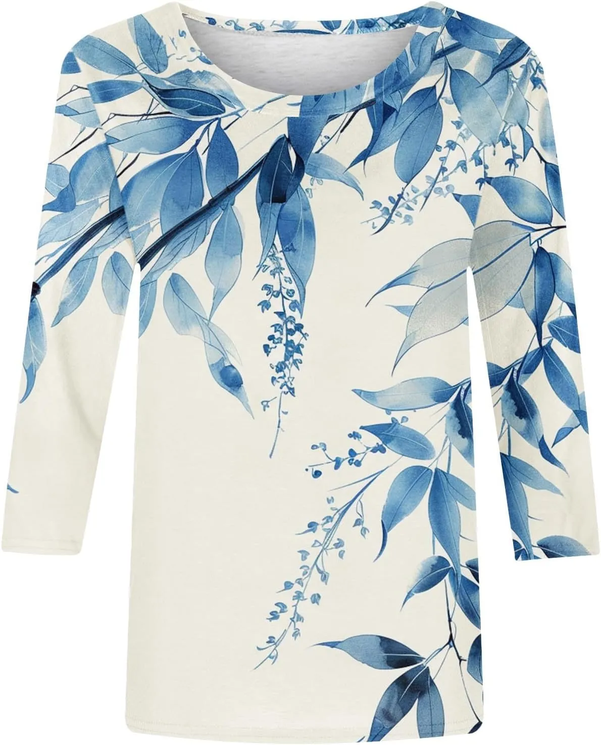 Funny Floral Printed T Shirts for Women 3/4 Length Sleeve Summer Tops Crewneck Three Quarters Tunic Tees