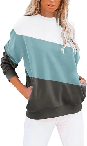 GIERIDUC Crewneck Sweatshirts Women Aztec Ethnic Shirts Women's Black Crew Neck Sweater Colorblock Hoodie Pullover Women