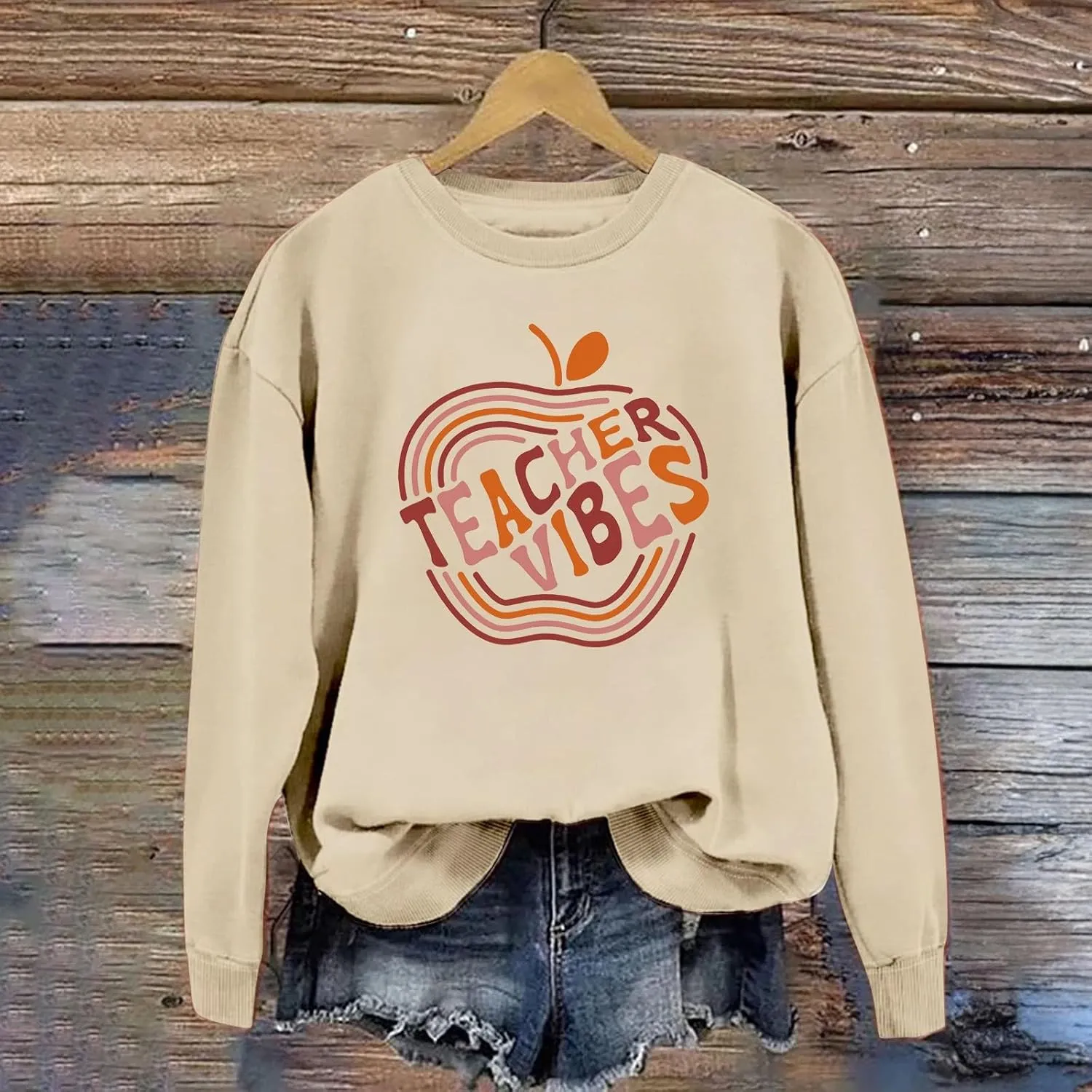 GIERIDUC Teacher Crewneck Sweatshirts for Women Womens Pullover Sweaters Long Sleeve Letter Graphic Sweater Collared Sweater