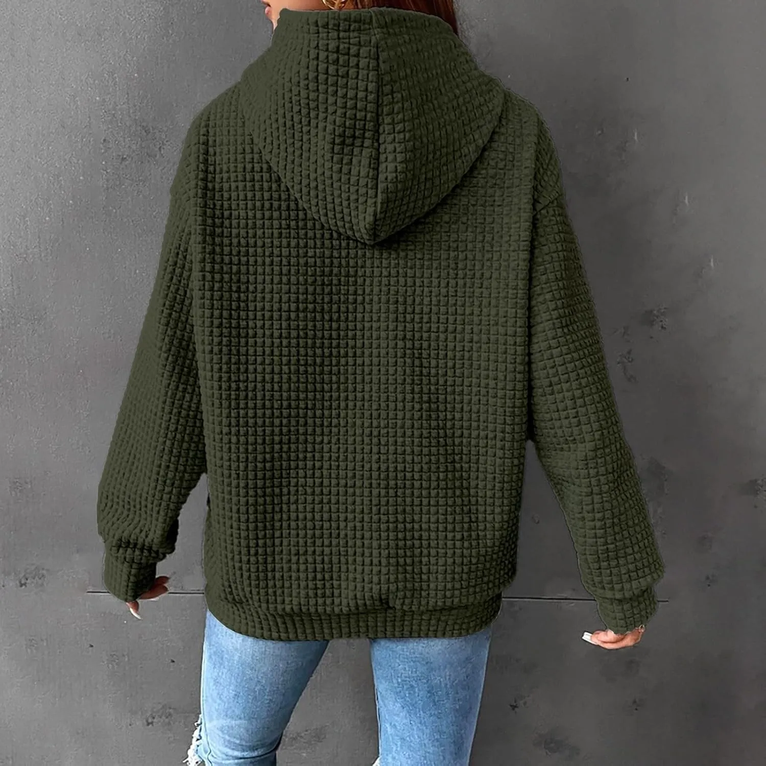 GIERIDUC Womens Oversized Hoodies Fall Winter Casual Waffle Plaid Sweatshirt Pockets Long Sleeve Drawstring Hooded Pullover