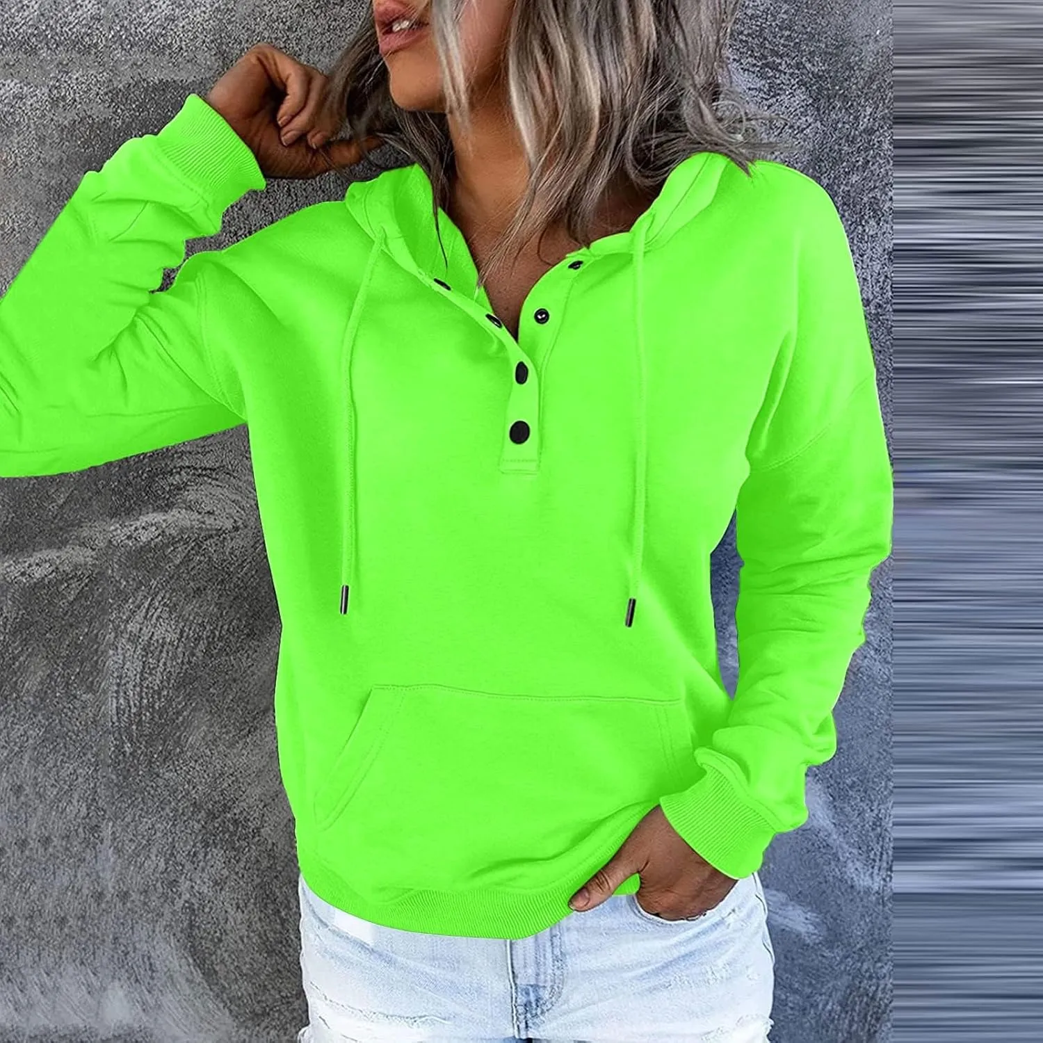 GIERIDUC Womens Sweatshirt Casual Lapel Collar Long Sleeve Henley Button V Neck Loose Pullover 2024 Trendy Fall Outfits Tops