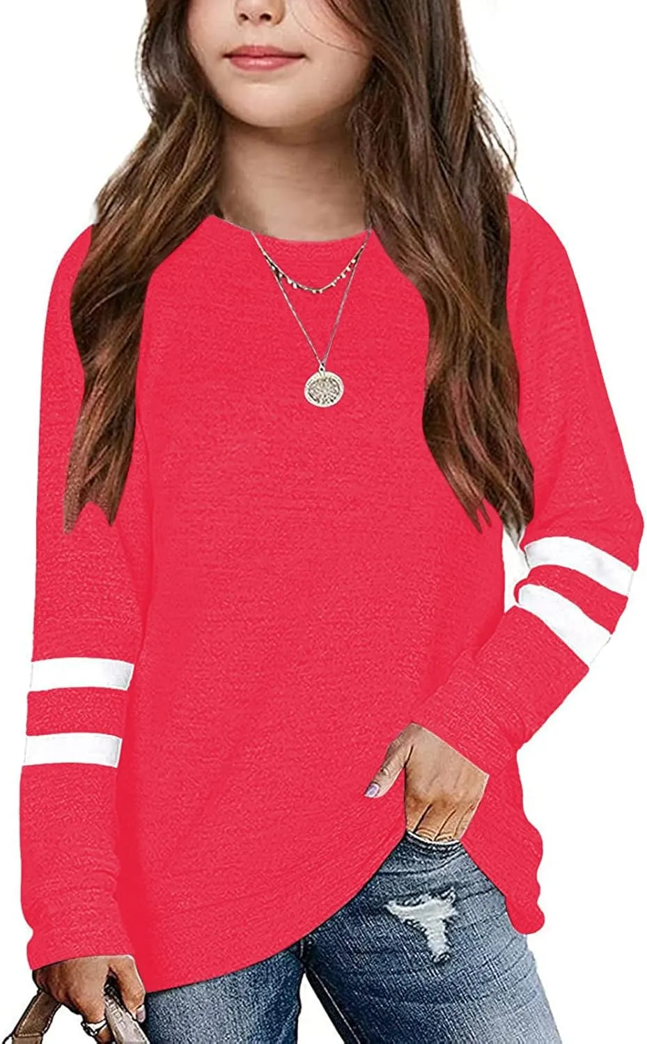 Girls Long Sleeve Shirts Strip Crewneck Tunic Tops Pullover Sweatshirts Casual Loose Tunic Blouse Toddler Girl Clothes