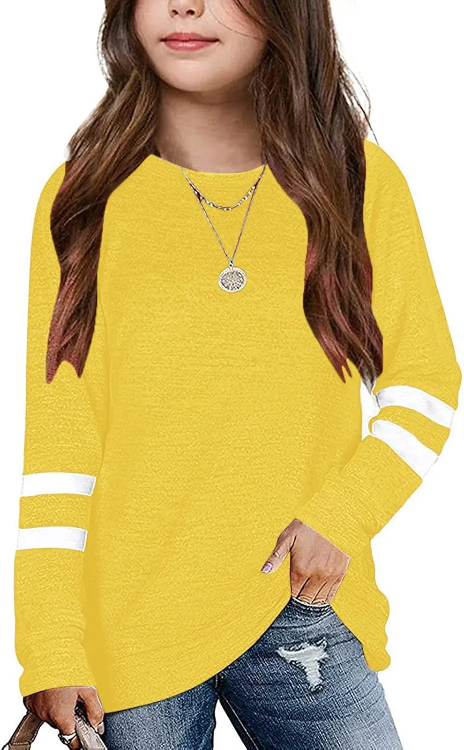 Girls Long Sleeve Shirts Strip Crewneck Tunic Tops Pullover Sweatshirts Casual Loose Tunic Blouse Toddler Girl Clothes