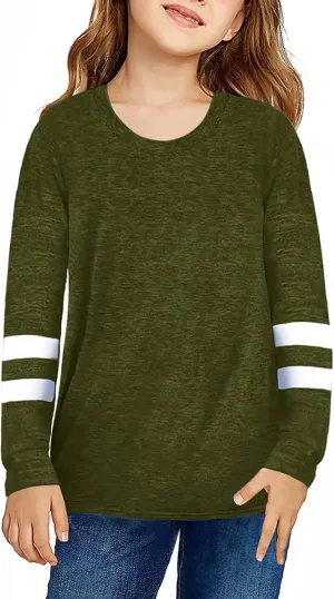 Girls Long Sleeve Shirts Strip Crewneck Tunic Tops Pullover Sweatshirts Casual Loose Tunic Blouse Toddler Girl Clothes