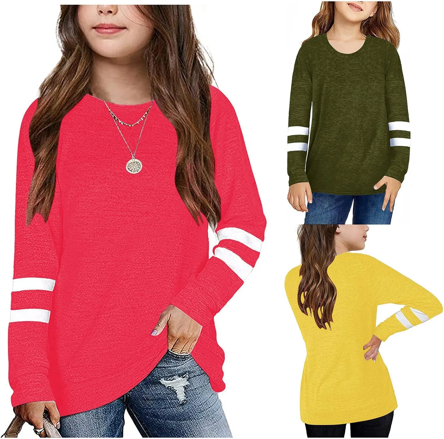 Girls Long Sleeve Shirts Strip Crewneck Tunic Tops Pullover Sweatshirts Casual Loose Tunic Blouse Toddler Girl Clothes