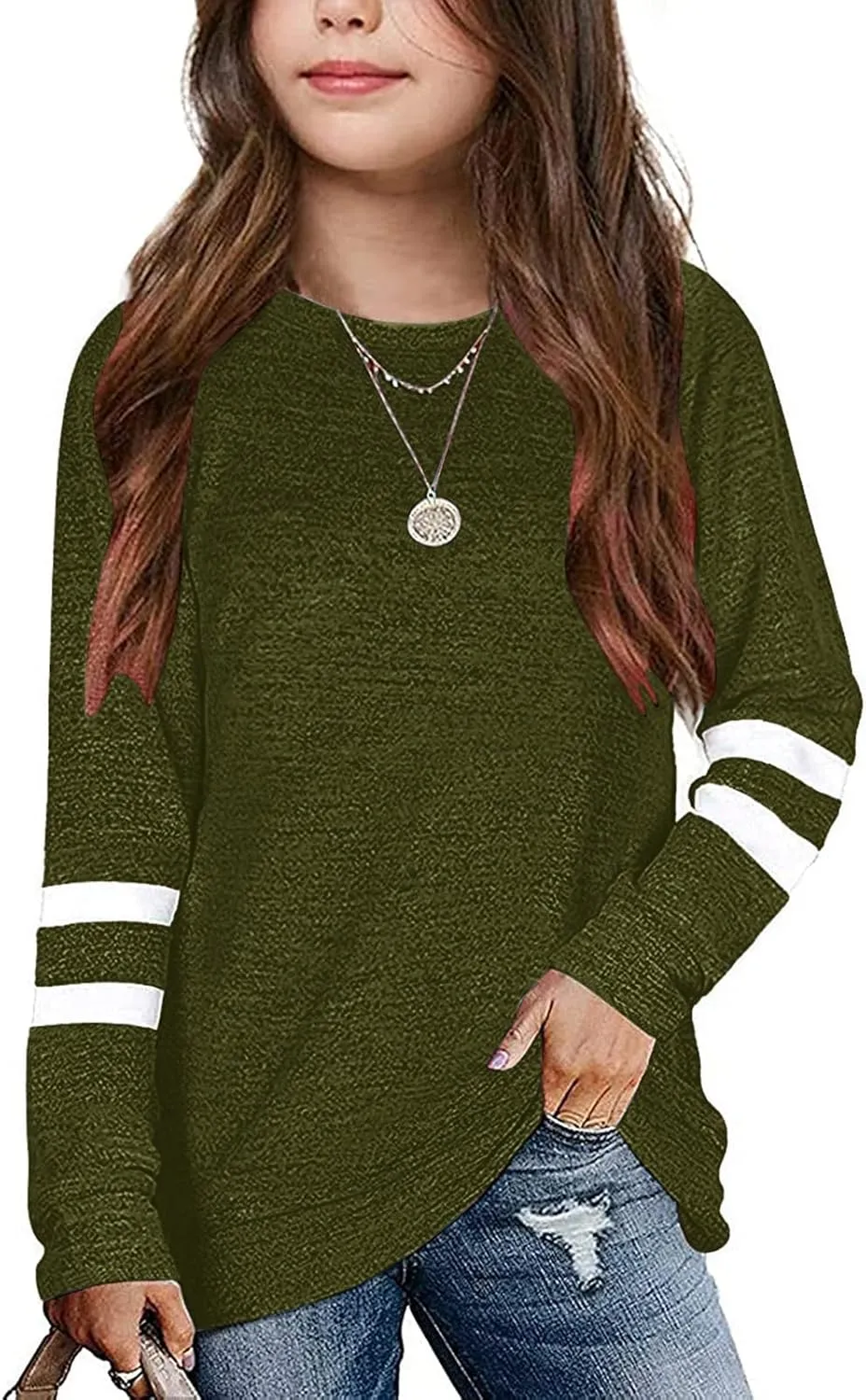 Girls Long Sleeve Shirts Strip Crewneck Tunic Tops Pullover Sweatshirts Casual Loose Tunic Blouse Toddler Girl Clothes
