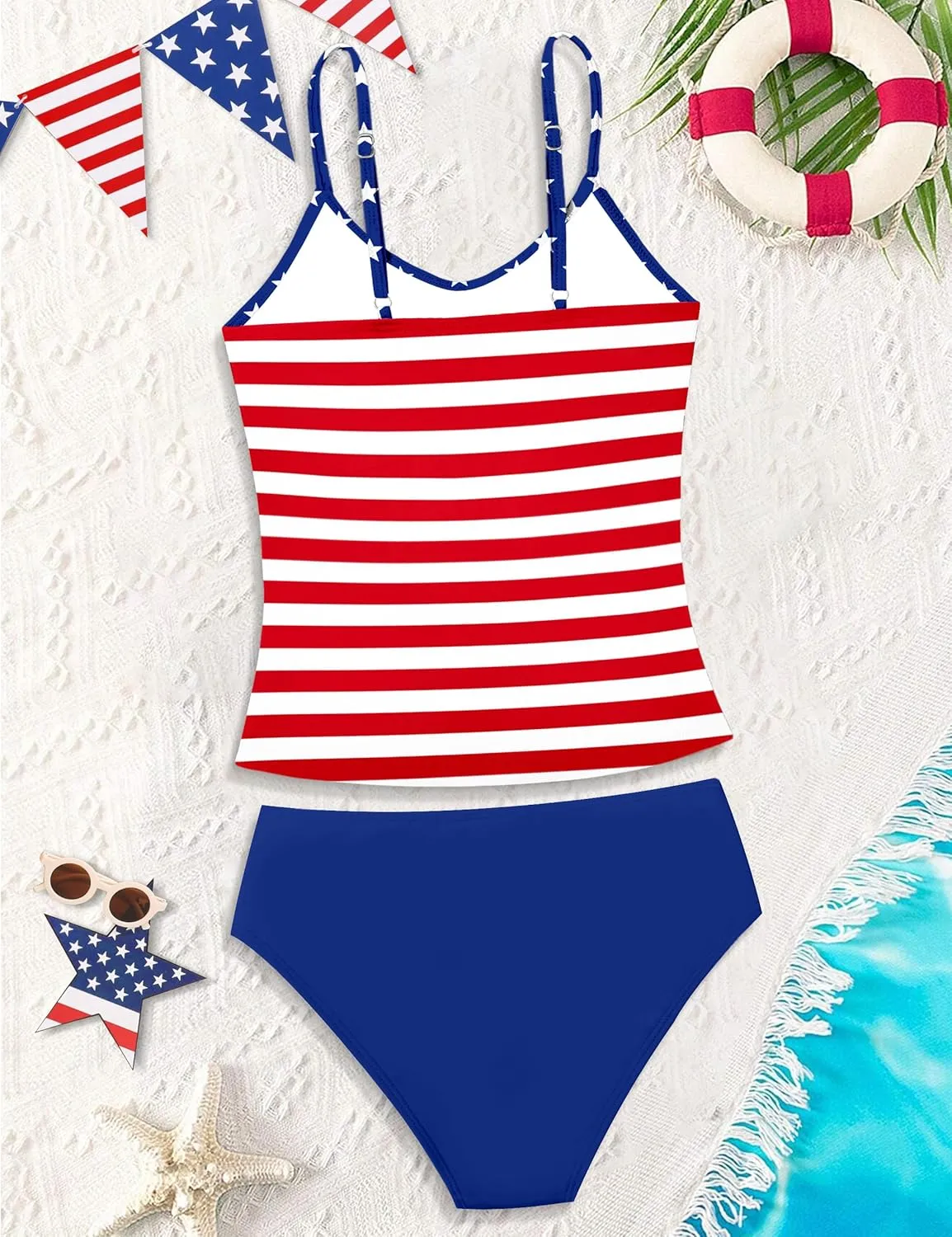Girls Swimsuit 2 Piece Bathing Suit Criss Cross Ruched Girl Tankini Sets Printed Girls' Swimwear for 9-18 Years