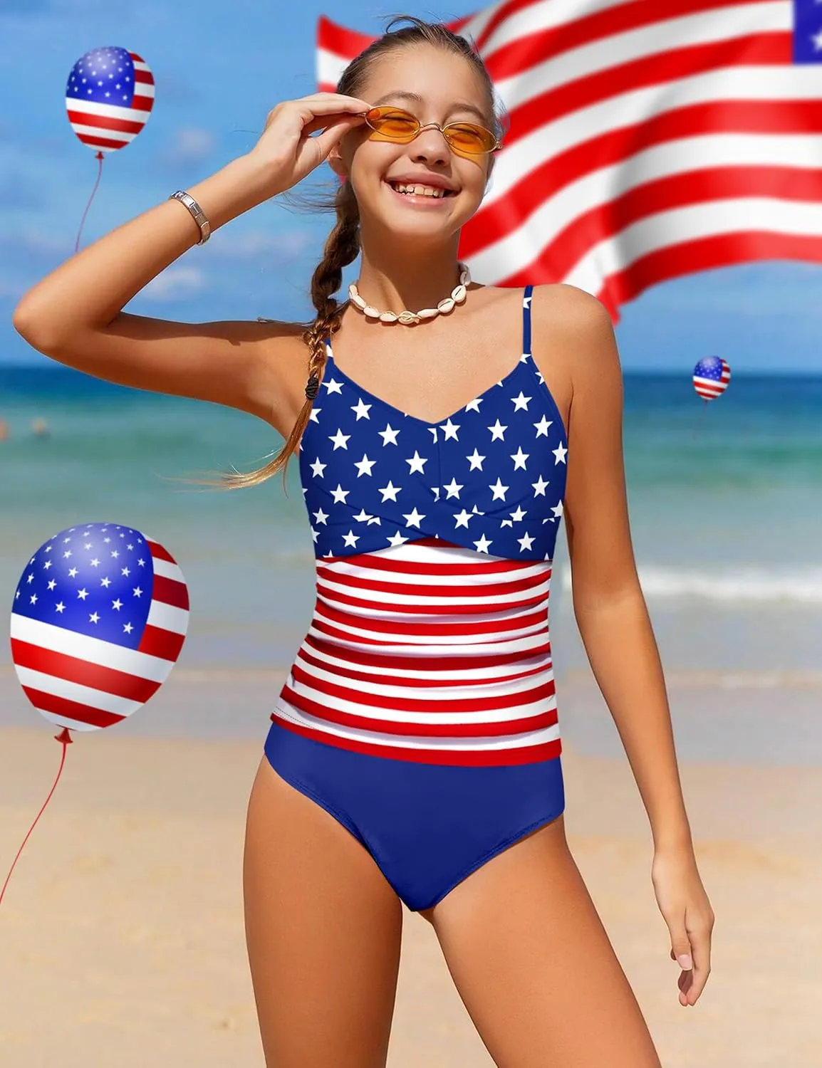 Girls Swimsuit 2 Piece Bathing Suit Criss Cross Ruched Girl Tankini Sets Printed Girls' Swimwear for 9-18 Years