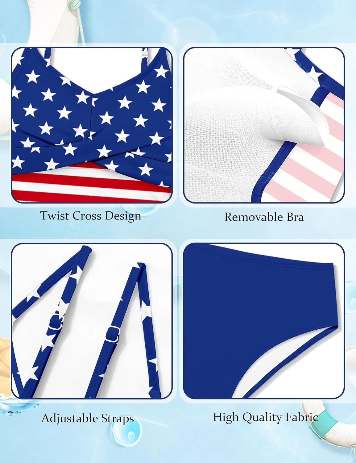 Girls Swimsuit 2 Piece Bathing Suit Criss Cross Ruched Girl Tankini Sets Printed Girls' Swimwear for 9-18 Years