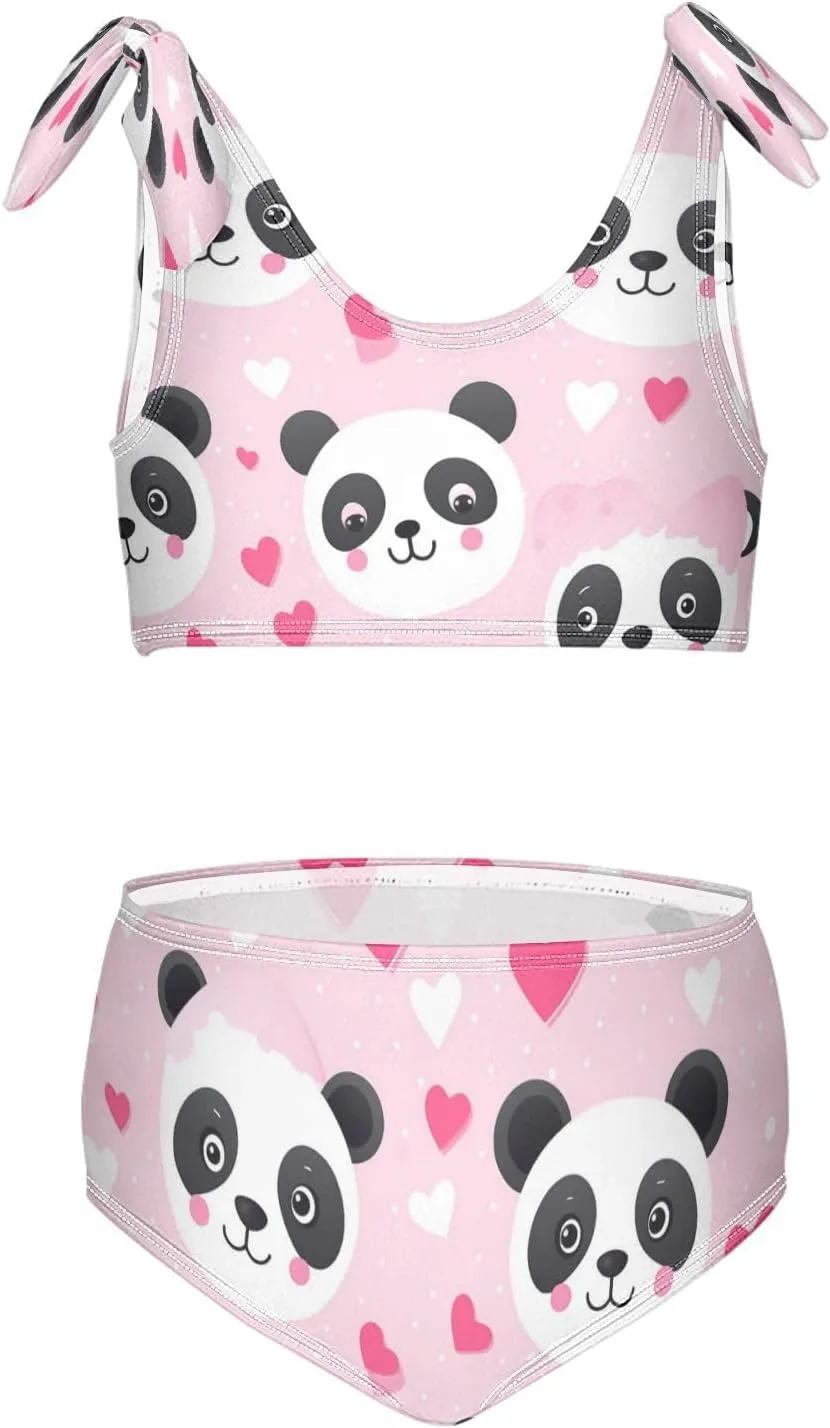 Girls Swimsuits Set 2pcs Smile Dog Bathing Bikini Suits Tie Tankini