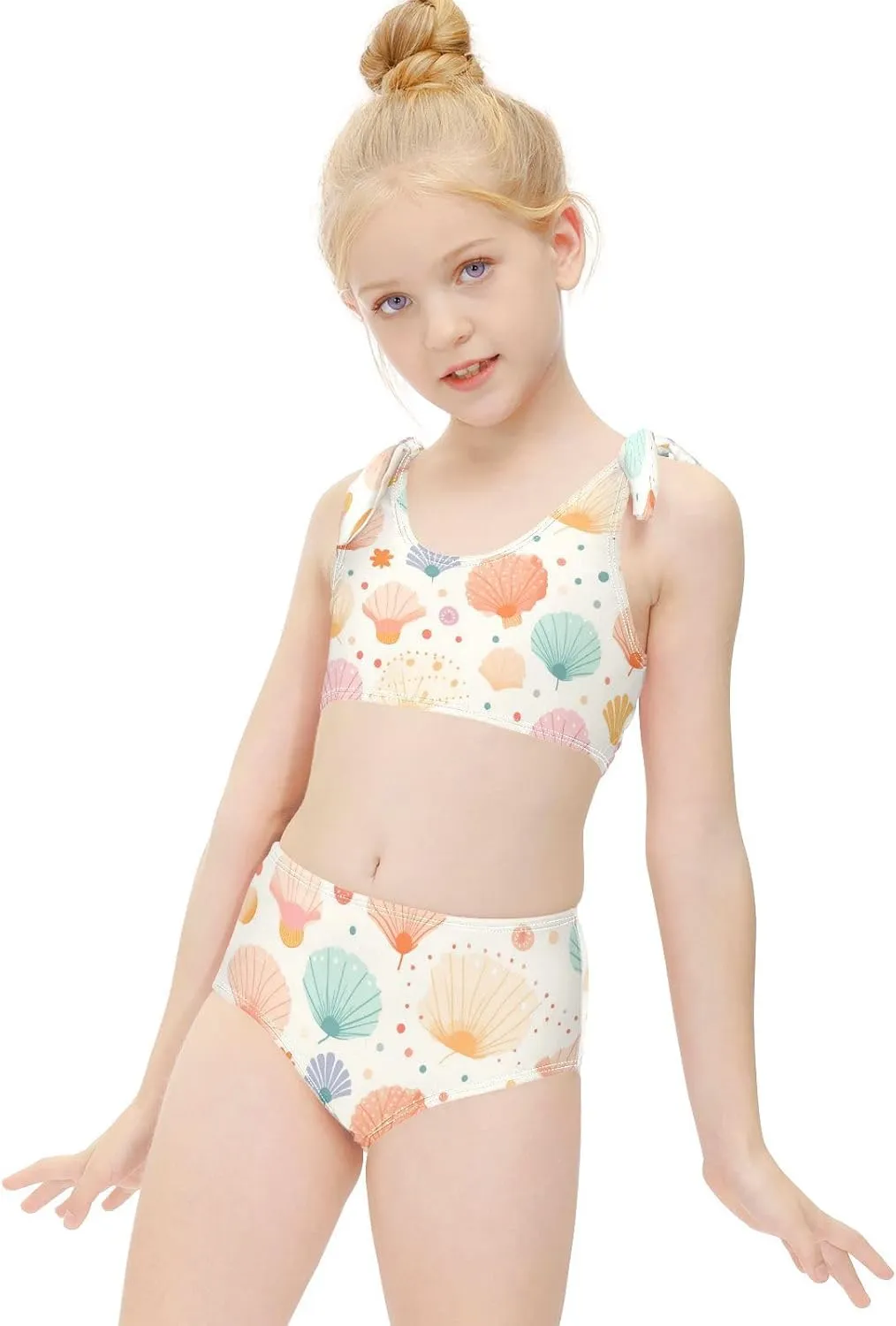 Girls Swimsuits Set 2pcs Smile Dog Bathing Bikini Suits Tie Tankini