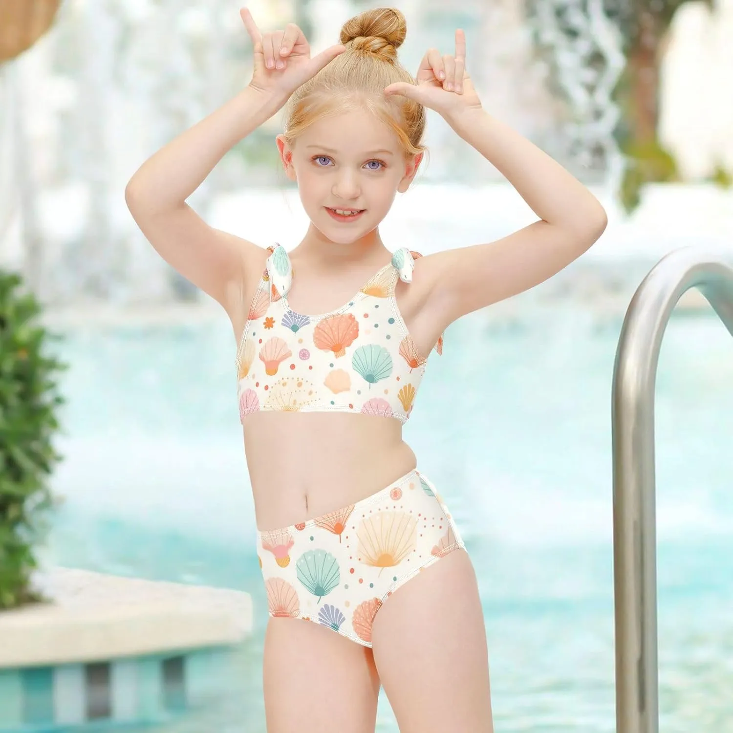 Girls Swimsuits Set 2pcs Smile Dog Bathing Bikini Suits Tie Tankini