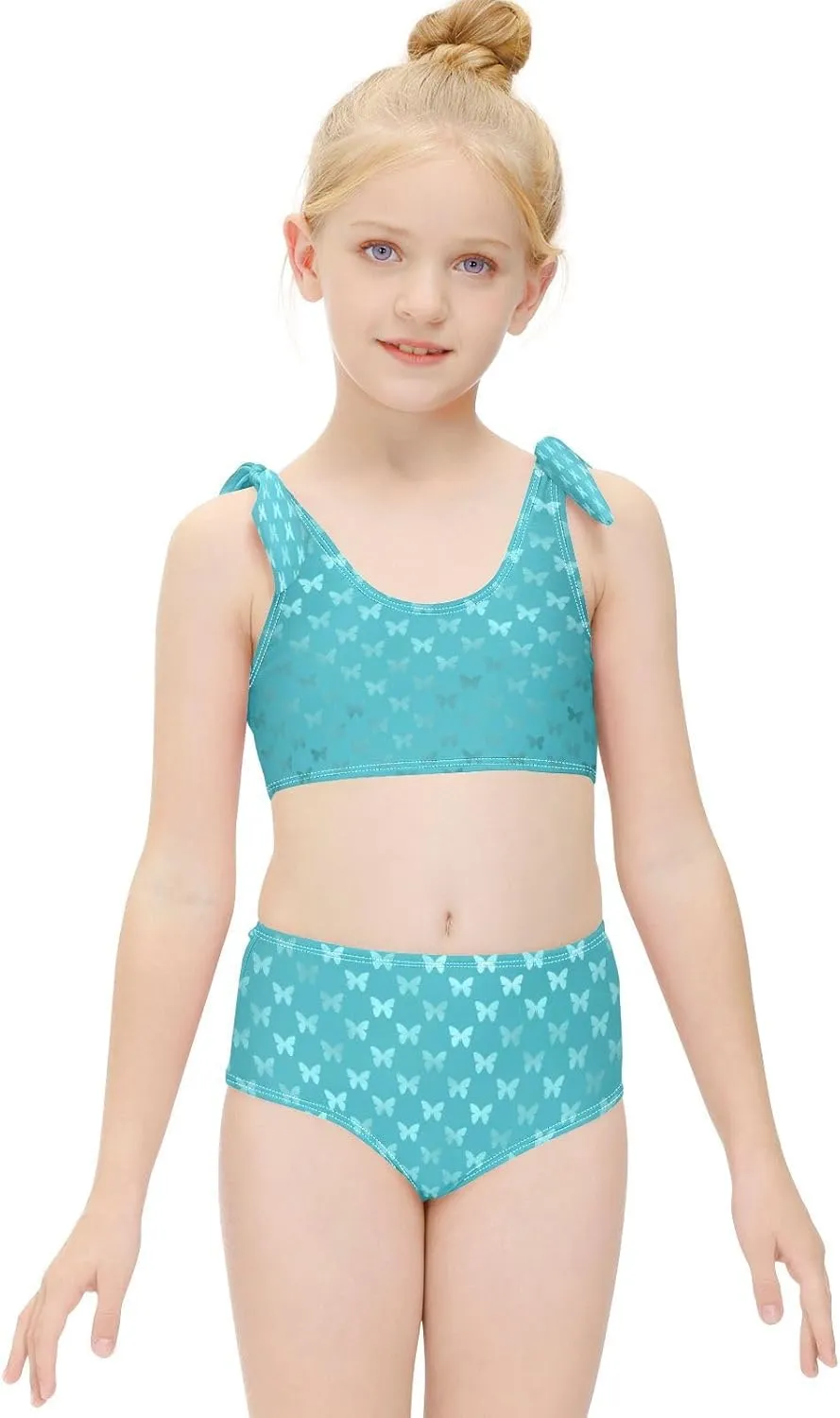Girls Swimsuits Set 2pcs Smile Dog Bathing Bikini Suits Tie Tankini