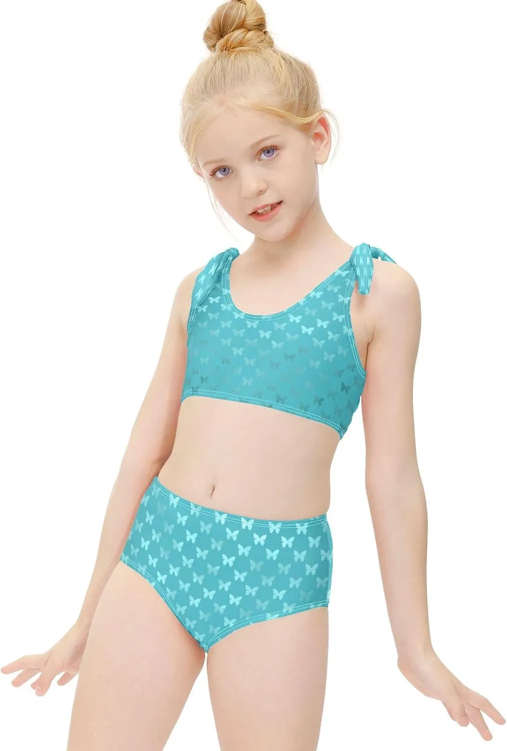 Girls Swimsuits Set 2pcs Smile Dog Bathing Bikini Suits Tie Tankini