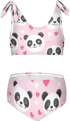 Girls Swimsuits Set 2pcs Smile Dog Bathing Bikini Suits Tie Tankini