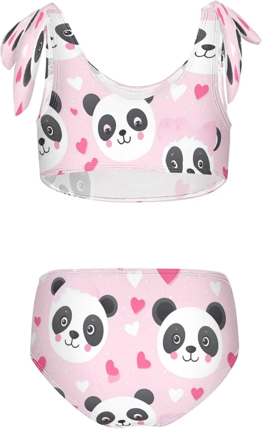 Girls Swimsuits Set 2pcs Smile Dog Bathing Bikini Suits Tie Tankini