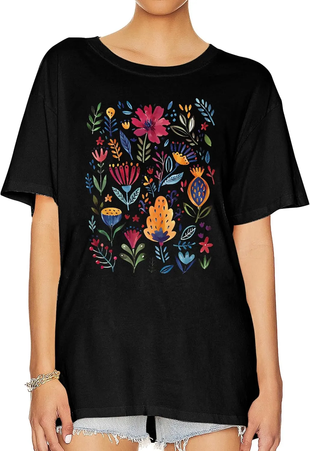 Graphic Shirts for Women Oversized Tshirt Flower Graphic Tee Boho Wildflower Christian Casual Summer Tops