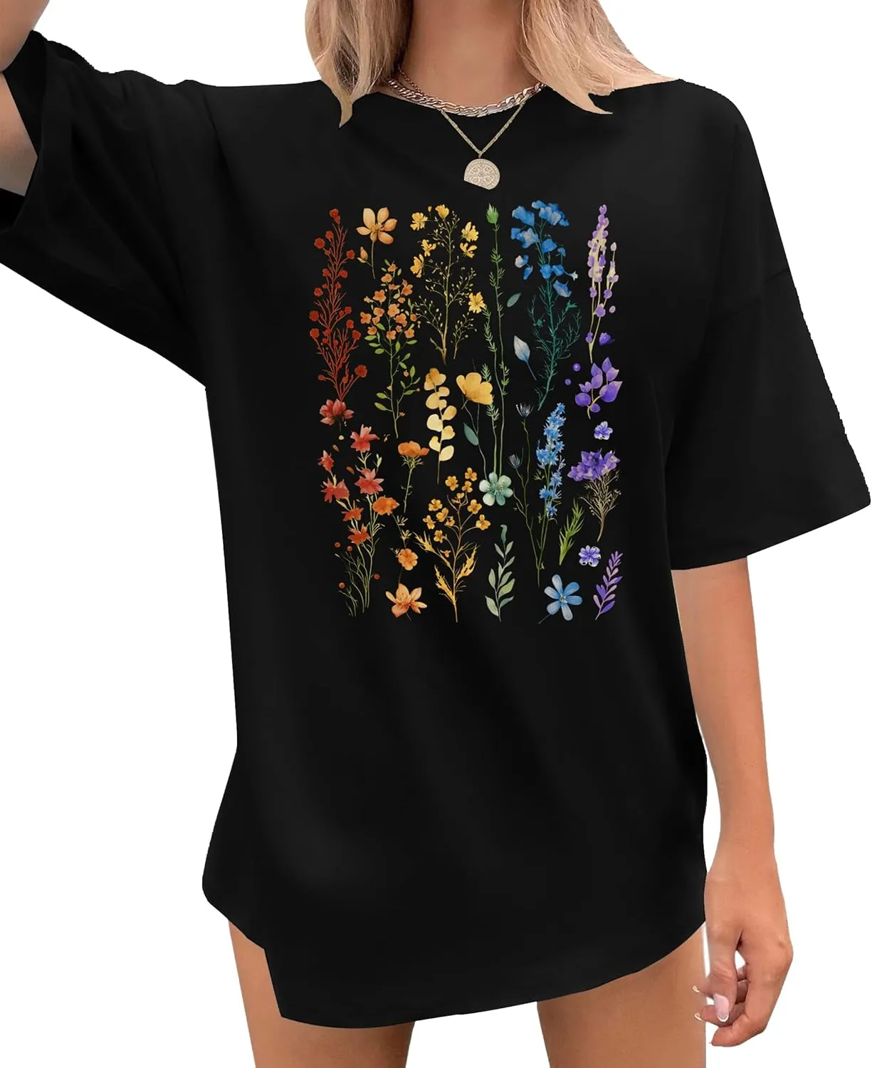 Graphic Shirts for Women Oversized Tshirt Flower Graphic Tee Boho Wildflower Christian Casual Summer Tops