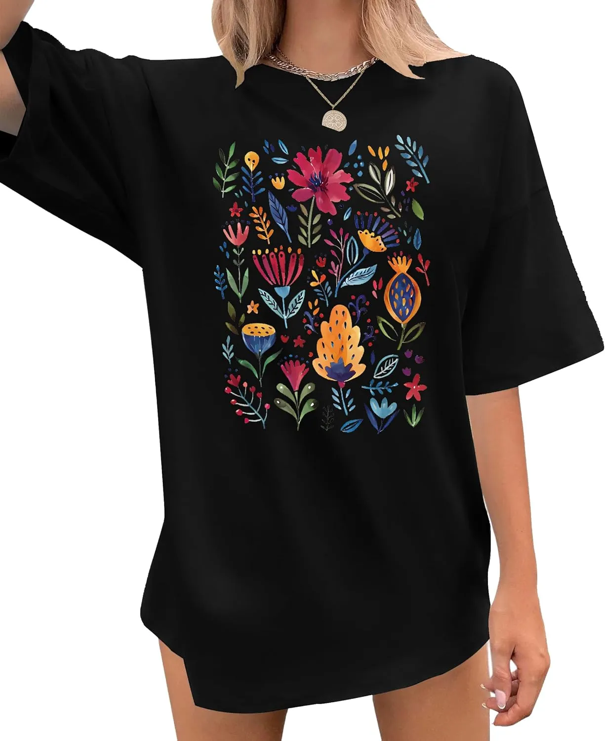 Graphic Shirts for Women Oversized Tshirt Flower Graphic Tee Boho Wildflower Christian Casual Summer Tops