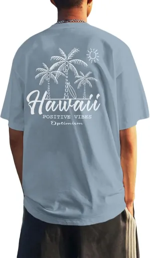 Graphic Tees Men Vintage Beach T Shirts Vacation Positive Vibes Printed Shirt Cotton Oversized Tshirts Short Sleeve