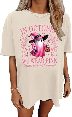 Halloween Oversized T Shirts for Women Cute Ghost Face Shirts Fall Pumpkin Spice Graphic Tshirts Casual Fitted Tees Tops