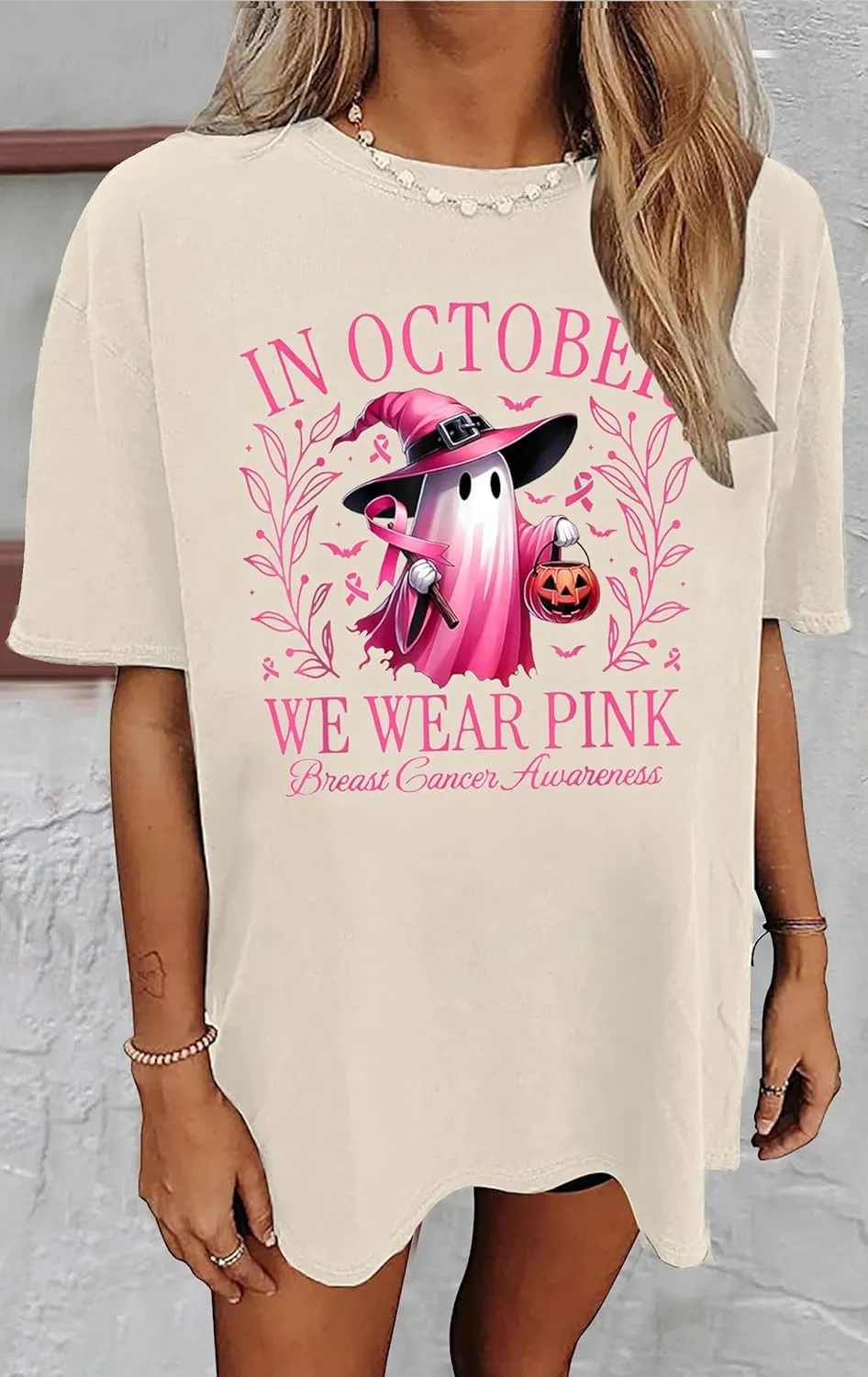 Halloween Oversized T Shirts for Women Cute Ghost Face Shirts Fall Pumpkin Spice Graphic Tshirts Casual Fitted Tees Tops