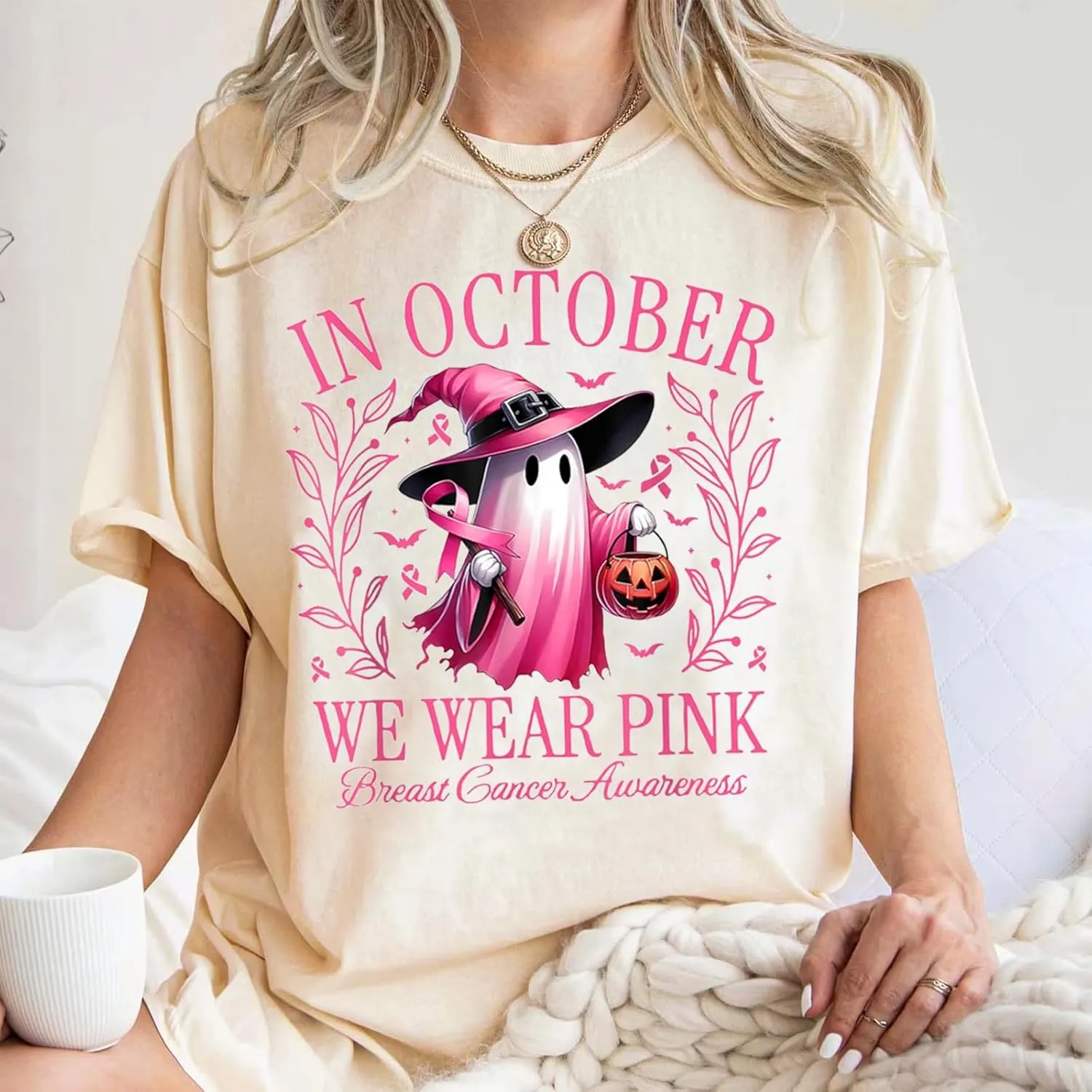 Halloween Oversized T Shirts for Women Cute Ghost Face Shirts Fall Pumpkin Spice Graphic Tshirts Casual Fitted Tees Tops