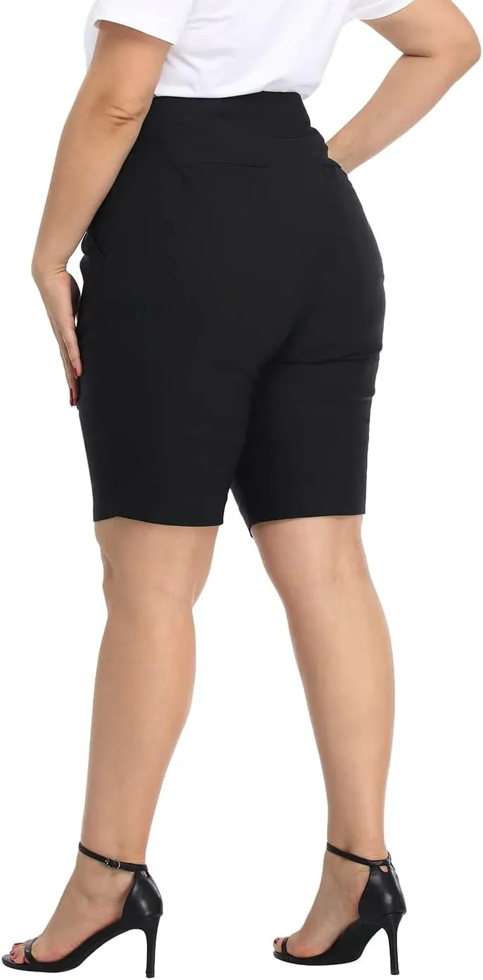 HDE Plus Size Bermuda Shorts Mid Rise 10" Inseam Pull On Shorts with Pockets