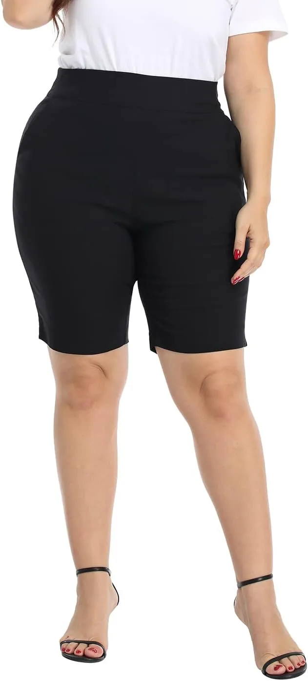 HDE Plus Size Bermuda Shorts Mid Rise 10" Inseam Pull On Shorts with Pockets