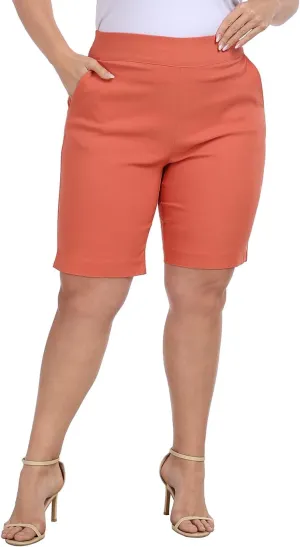 HDE Plus Size Bermuda Shorts Mid Rise 10" Inseam Pull On Shorts with Pockets