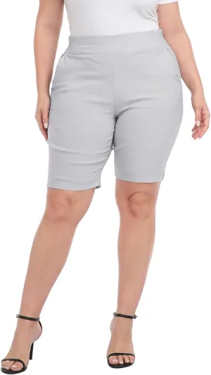 HDE Plus Size Bermuda Shorts Mid Rise 10" Inseam Pull On Shorts with Pockets