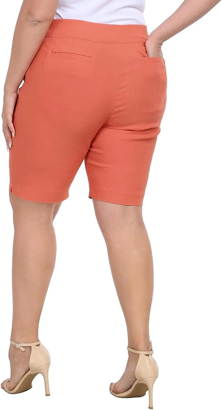 HDE Plus Size Bermuda Shorts Mid Rise 10" Inseam Pull On Shorts with Pockets
