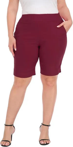 HDE Plus Size Bermuda Shorts Mid Rise 10" Inseam Pull On Shorts with Pockets