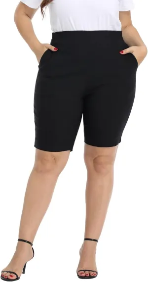 HDE Plus Size Bermuda Shorts Mid Rise 10" Inseam Pull On Shorts with Pockets
