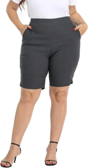 HDE Plus Size Bermuda Shorts Mid Rise 10" Inseam Pull On Shorts with Pockets