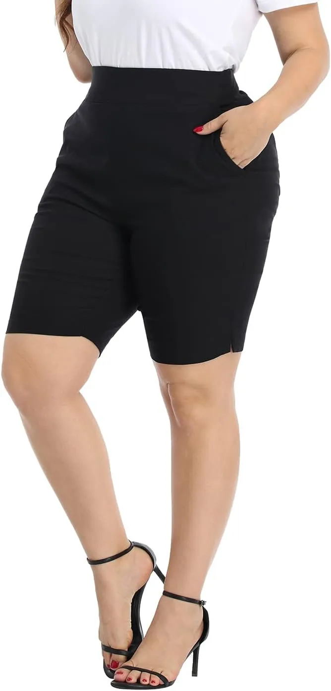 HDE Plus Size Bermuda Shorts Mid Rise 10" Inseam Pull On Shorts with Pockets