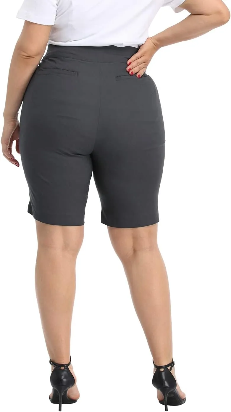 HDE Plus Size Bermuda Shorts Mid Rise 10" Inseam Pull On Shorts with Pockets