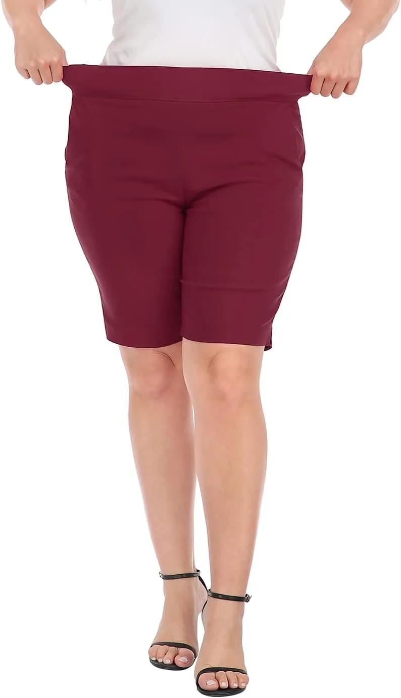HDE Plus Size Bermuda Shorts Mid Rise 10" Inseam Pull On Shorts with Pockets