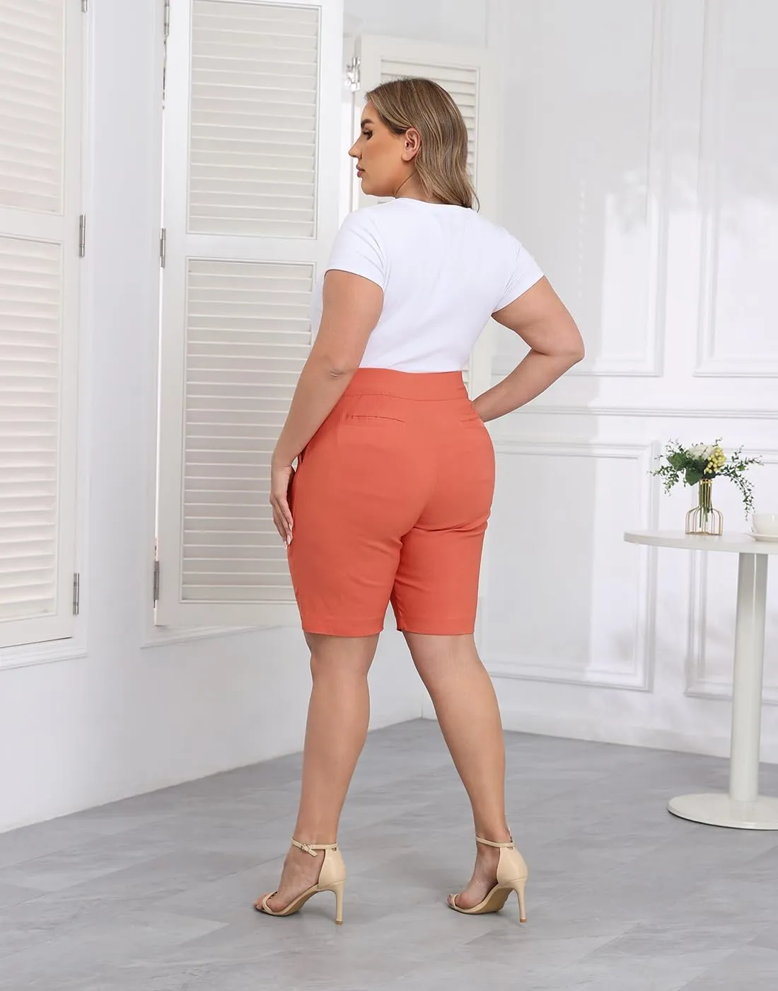 HDE Plus Size Bermuda Shorts Mid Rise 10" Inseam Pull On Shorts with Pockets