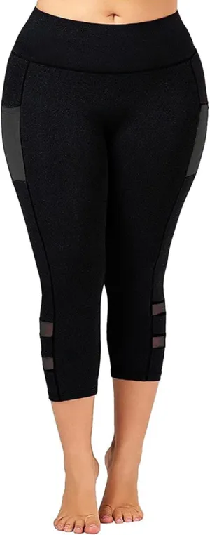 High Waist Tummy Control Leggings Capri Pants for Women Casual Plus Size Hollow Out Capris Compression Workout Pants