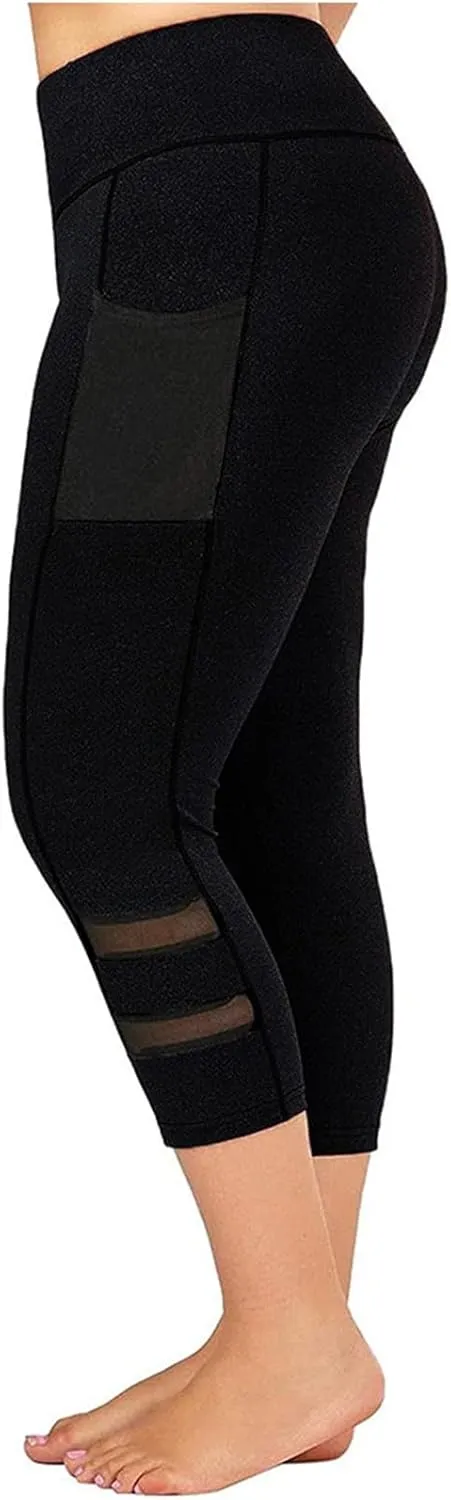 High Waist Tummy Control Leggings Capri Pants for Women Casual Plus Size Hollow Out Capris Compression Workout Pants
