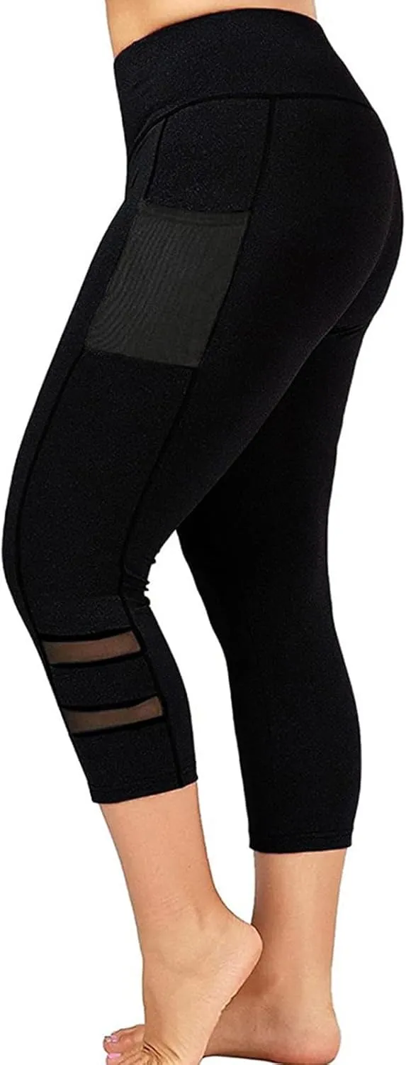 High Waist Tummy Control Leggings Capri Pants for Women Casual Plus Size Hollow Out Capris Compression Workout Pants
