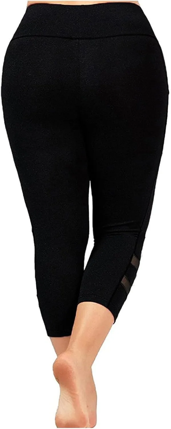 High Waist Tummy Control Leggings Capri Pants for Women Casual Plus Size Hollow Out Capris Compression Workout Pants